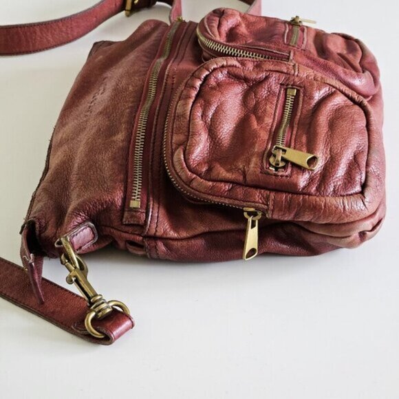 Liebeskind Crossbody Bag Anny Fire Red Aged Leather Zip Flannel Plaid Lined Boho - Picture 9 of 16